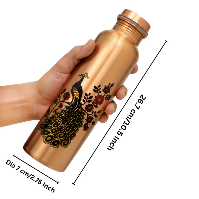 SHIVARA 100% Pure Copper Peacock Design Water Bottle – 950ml