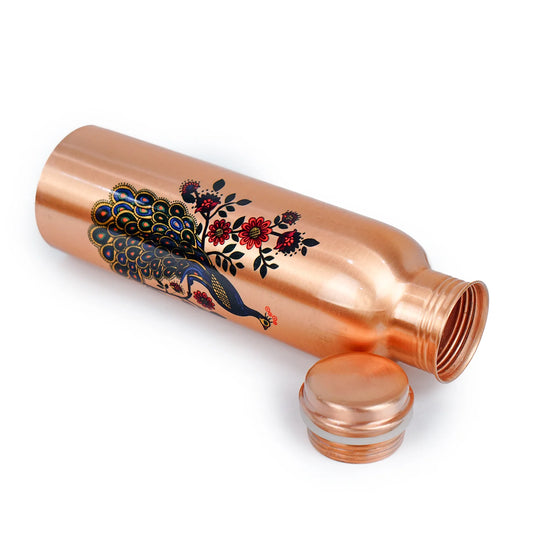 SHIVARA 100% Pure Copper Peacock Design Water Bottle – 950ml
