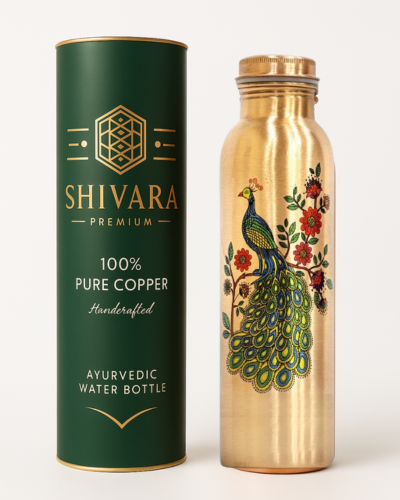 SHIVARA 100% Pure Copper Peacock Design Water Bottle – 950ml